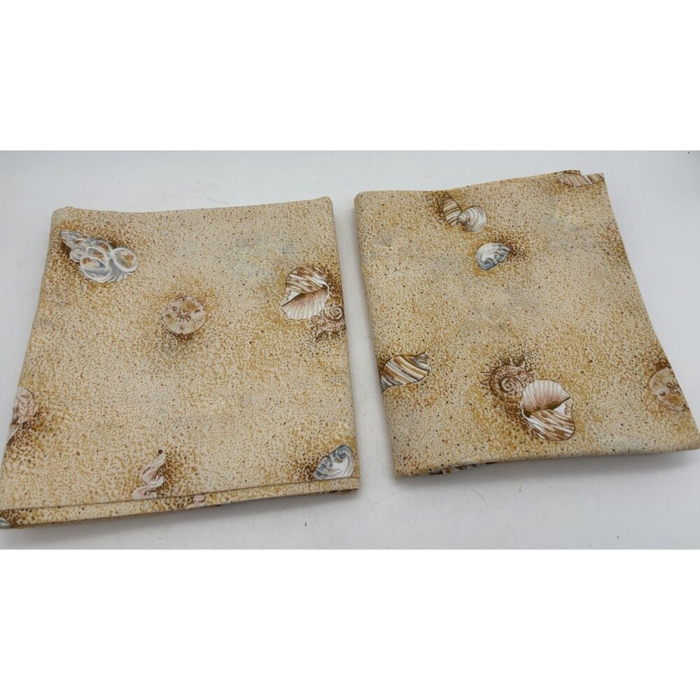 Vtg Springmaid Tranquility Pillowcases Seashell Beach Sand Print Pair Std